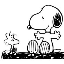 Dibujo de Snoopy bailando con Woodstock para colorear