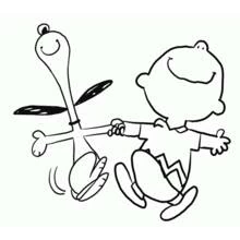 Dibujo de Snoopy bailando de la mano con Charlie Brown para colorear