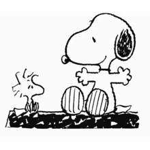 Dibujo de Snoopy de pie junto a Woodstock para colorear