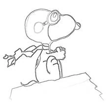 Dibujo de Snoopy el as de la aviación sobre su caseta para colorear
