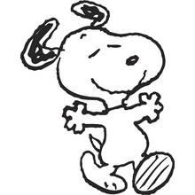 Dibujo de Snoopy con una oreja volando mientras baila para colorear