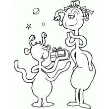 Dibujo de Dos extraterrestres intercambiando un regalo para colorear