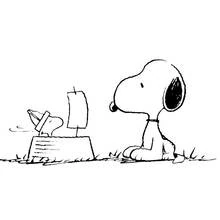 Dibujo de Snoopy observando a Woodstock navegar en un barco para colorear
