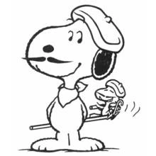 Dibujo de Snoopy con boina y Woodstock esquiando para colorear