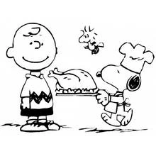 Dibujo de Snoopy sirviendo el pavo de Acción de Gracias a Charlie Brown para colorear