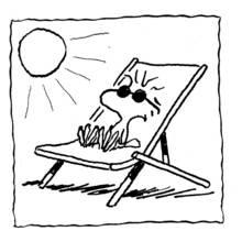 Dibujo de Snoopy relajado en una silla de playa para colorear