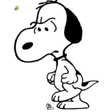 Dibujo de Snoopy de pie con Woodstock volando encima para colorear