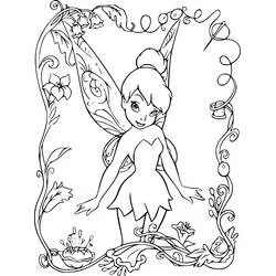 Dibujo de Tinker Bell en un marco floral para colorear