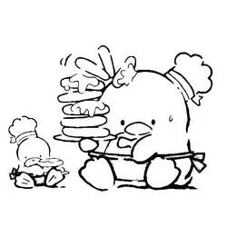 Dibujo de Tuxedo Sam sosteniendo una pila de panqueques para colorear