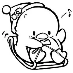 Dibujo de Tuxedo Sam en un trineo con gorro de pompón para colorear