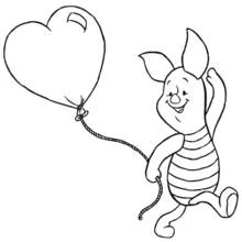 Dibujo de Winnie Pooh - Piglet sosteniendo un globo en forma de corazón para colorear