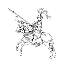 Dibujo de Caballero justando sobre su caballo blindado para colorear