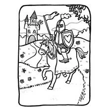 Dibujo de Caballero a caballo cerca de un castillo para colorear