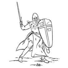Dibujo de Caballero alzando su espada y escudo para colorear