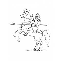 Dibujo de Caballero sobre un caballo encabritado con lanza para colorear