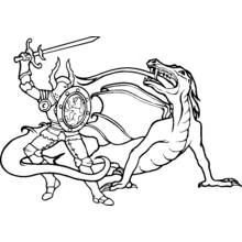 Dibujo de Caballero luchando contra un dragón para colorear