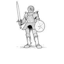 Dibujo de Caballero de pie con espada y escudo para colorear