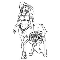 Dibujo de Centauro sosteniendo una cesta de flores para colorear Dibujo de Centauro sosteniendo una cesta de flores para colorear