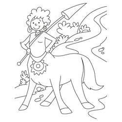 Dibujo de Centauro sosteniendo una lanza junto a un río para colorear Dibujo de Centauro sosteniendo una lanza junto a un río para colorear