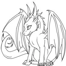 Dibujo de Dragón sentado con las alas extendidas para colorear