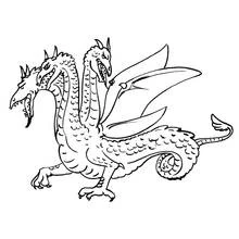 Dibujo de Dragón de tres cabezas con las alas extendidas para colorear
