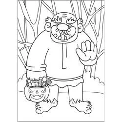 Dibujo de Duende con una cesta de dulces con forma de calabaza para colorear