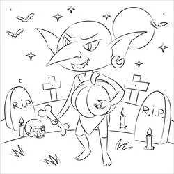 Dibujo de Duende en un cementerio de Halloween para colorear