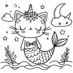 Gato Sirena - Dibujos para colorear gratis