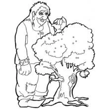 Dibujo de Gigante recogiendo fruta de un árbol para colorear