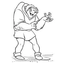Dibujo de Gigante jorobado sonriendo a un pajarito para colorear