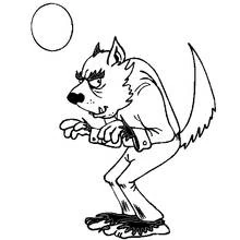 Dibujo de Hombre lobo agachado bajo la luna para colorear