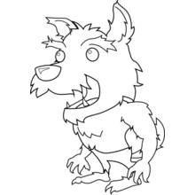 Dibujo de Hombre lobo pequeño gruñendo a cuatro patas para colorear