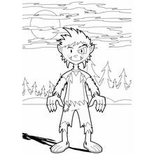 Dibujo de Hombre lobo de pie bajo la luna llena para colorear