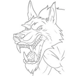 Dibujo de Hombre lobo gruñendo con colmillos afilados para colorear
