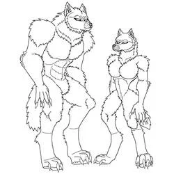 Dibujo de Hombre lobo dos personajes de pie para colorear