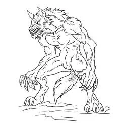 Dibujo de Hombre lobo agachado con garras afiladas para colorear
