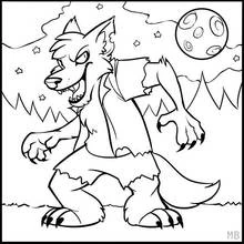 Dibujo de Hombre lobo aullando bajo la luna llena para colorear