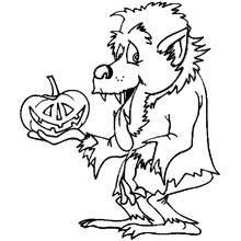 Dibujo de Hombre lobo sosteniendo una calabaza de Halloween para colorear