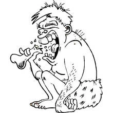 Dibujo de Hombre prehistórico mordiendo un hueso para colorear