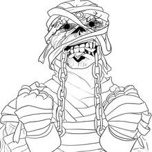 Dibujo de Momia encadenada mostrando los dientes para colorear Dibujo de Momia encadenada mostrando los dientes para colorear