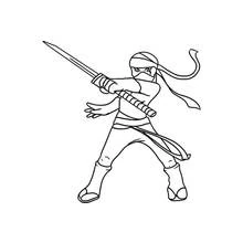 Dibujo de Ninja en pose de ataque con espada para colorear