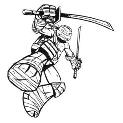 Dibujo de Leonardo la tortuga ninja en pose de combate para colorear