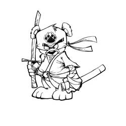 Dibujo de Oso ninja sosteniendo una espada para colorear