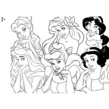 Dibujo de Princesas reunidas sonriendo para colorear