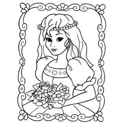 Dibujo de Princesa sosteniendo un ramo de flores para colorear