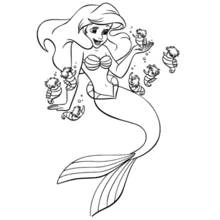Dibujo de Princesa Ariel rodeada de caballitos de mar para colorear
