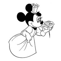 Dibujo de Princesa Minnie oliendo una rosa para colorear