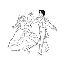 Dibujo de Príncipe bailando con Ariel en vestido de gala para colorear Dibujo de Príncipe bailando con Ariel en vestido de gala para colorear