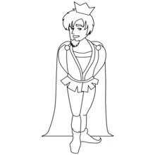 Dibujo de Príncipe con corona y capa larga para colorear Dibujo de Príncipe con corona y capa larga para colorear