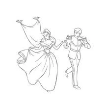 Dibujo de Príncipe y Cenicienta caminando de la mano para colorear Dibujo de Príncipe y Cenicienta caminando de la mano para colorear